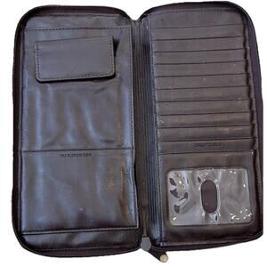 brown leather travel wallet, passport, airline ticket, cc holder CREDIT CARD